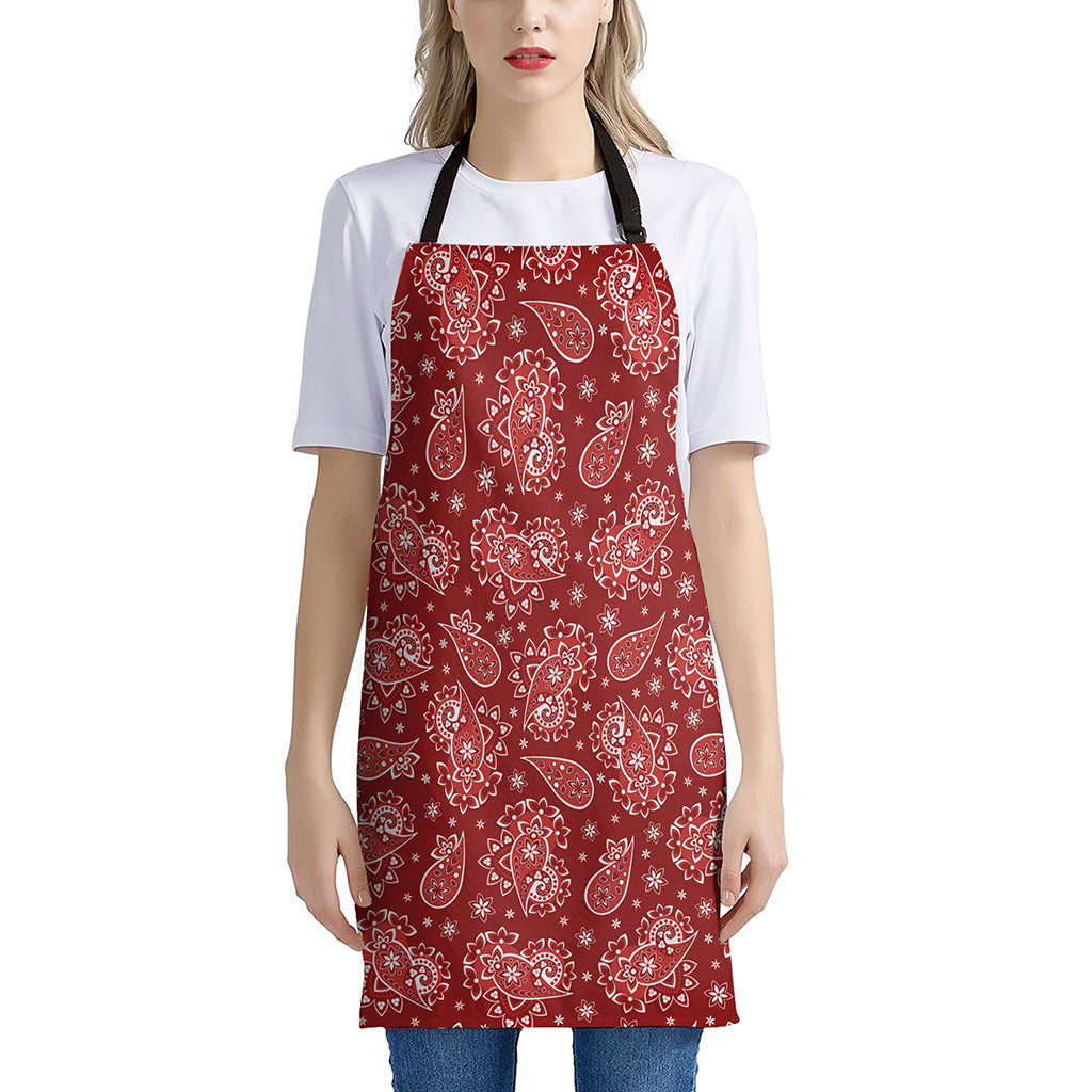 Red Paisley Pattern Print Apron