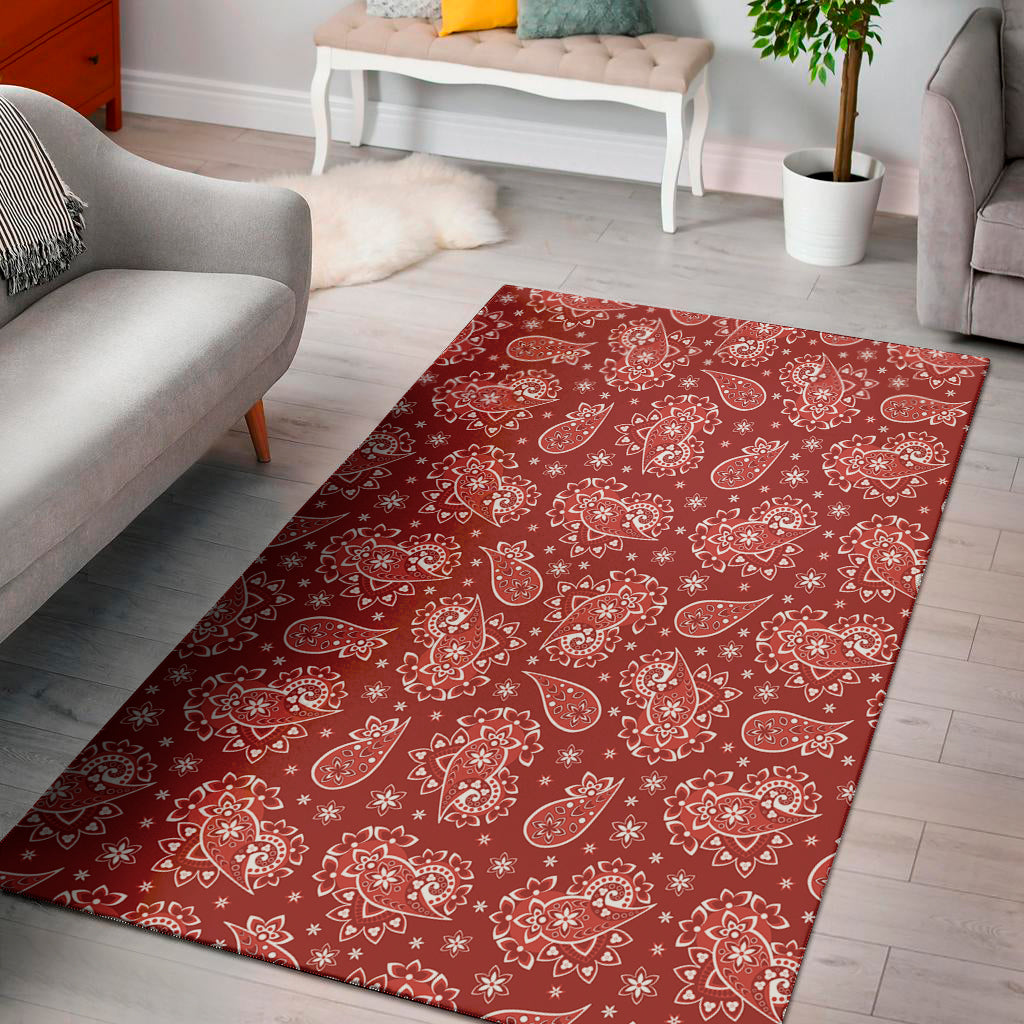 Red Paisley Pattern Print Area Rug