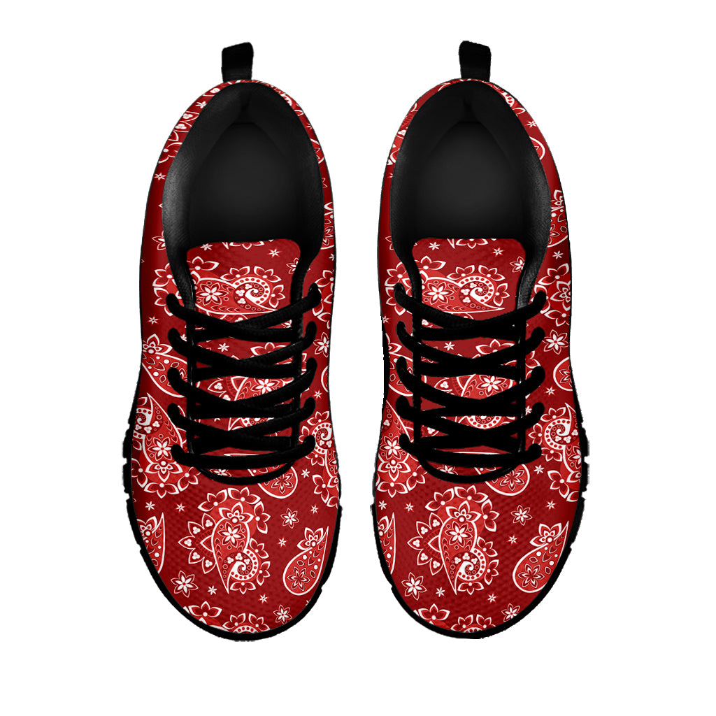 Red Paisley Pattern Print Black Sneakers