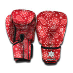 Red Paisley Pattern Print Boxing Gloves