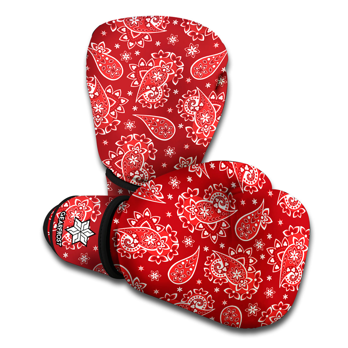 Red Paisley Pattern Print Boxing Gloves
