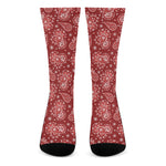 Red Paisley Pattern Print Crew Socks