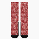 Red Paisley Pattern Print Crew Socks