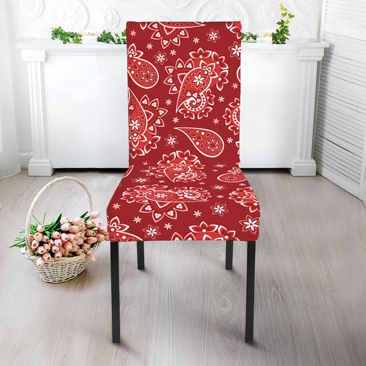 Red Paisley Pattern Print Dining Chair Slipcover