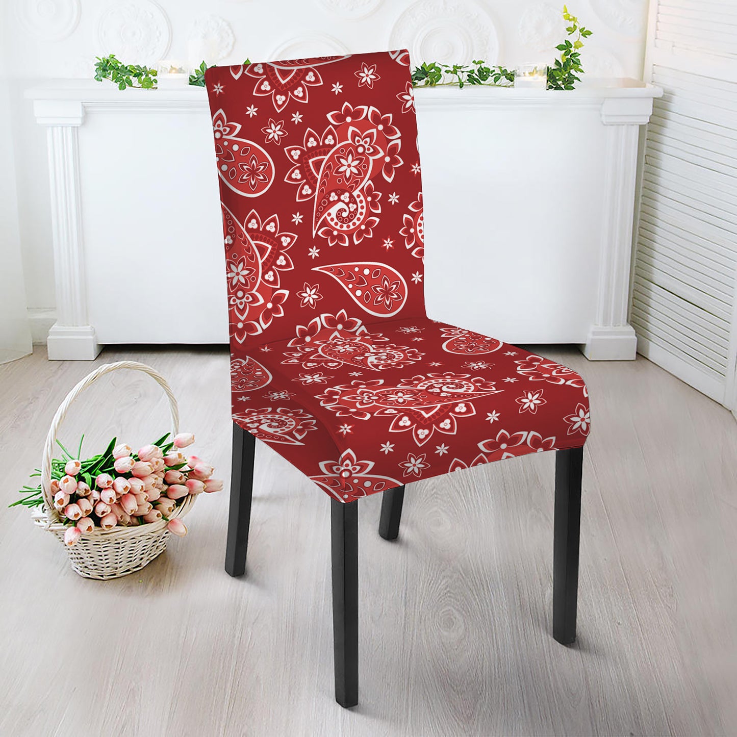 Red Paisley Pattern Print Dining Chair Slipcover