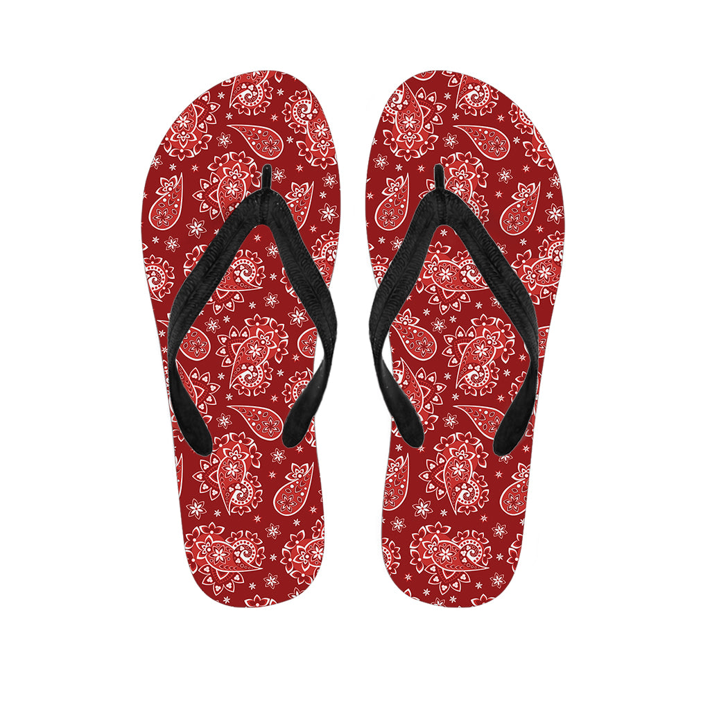 Red Paisley Pattern Print Flip Flops