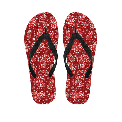 Red Paisley Pattern Print Flip Flops