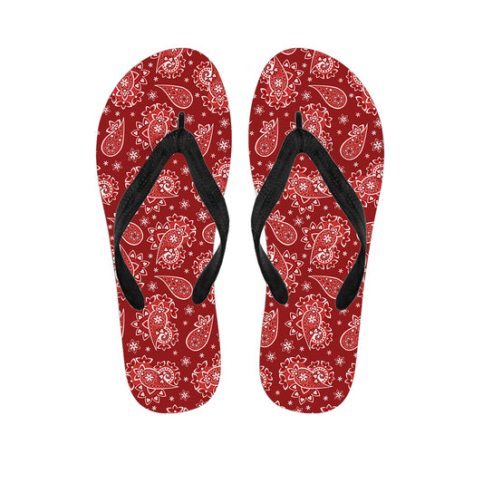 Red Paisley Pattern Print Flip Flops