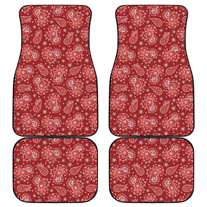 Red Paisley Pattern Print Front and Back Car Floor Mats