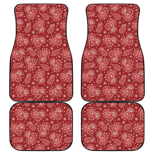 Red Paisley Pattern Print Front and Back Car Floor Mats