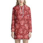 Red Paisley Pattern Print Hoodie Dress