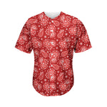 Red Paisley Pattern Print Men's Baseball Jersey