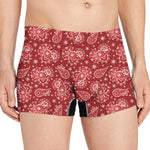 Red Paisley Pattern Print Men's Boxer Briefs