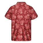 Red Paisley Pattern Print Men's Short Sleeve Shirt