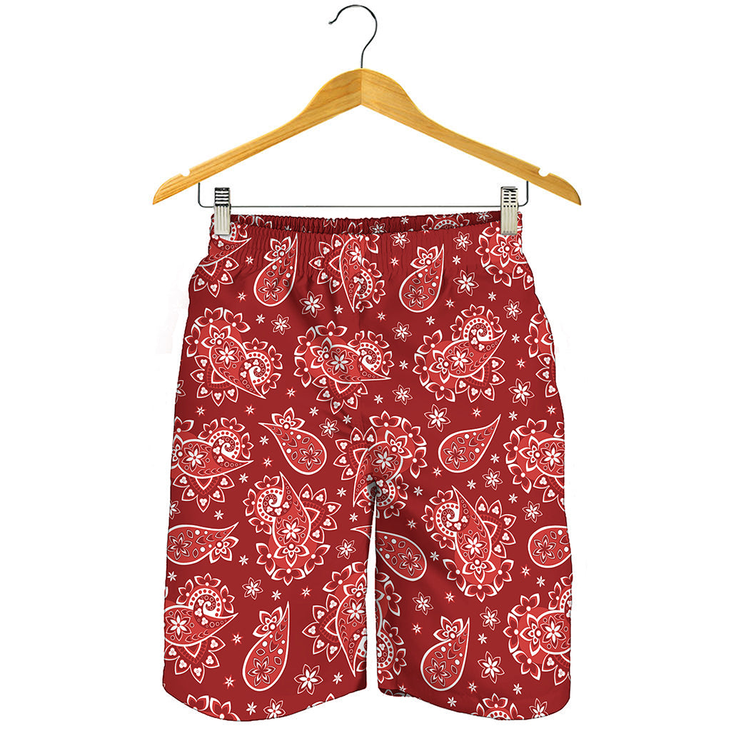 Red Paisley Pattern Print Men's Shorts