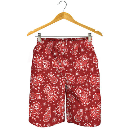 Red Paisley Pattern Print Men's Shorts