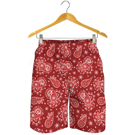 Red Paisley Pattern Print Men's Shorts