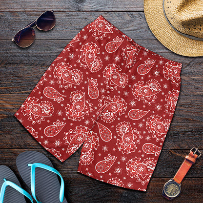 Red Paisley Pattern Print Men's Shorts