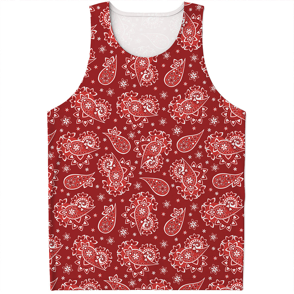 Red Paisley Pattern Print Men's Tank Top