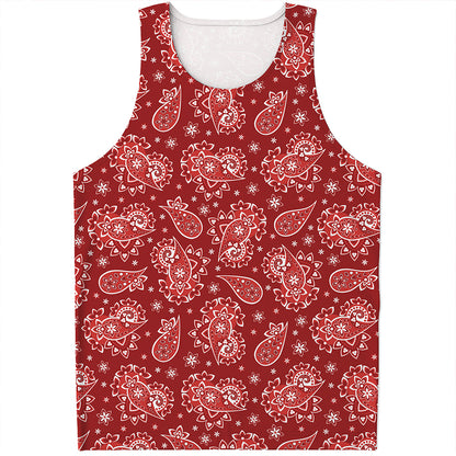 Red Paisley Pattern Print Men's Tank Top