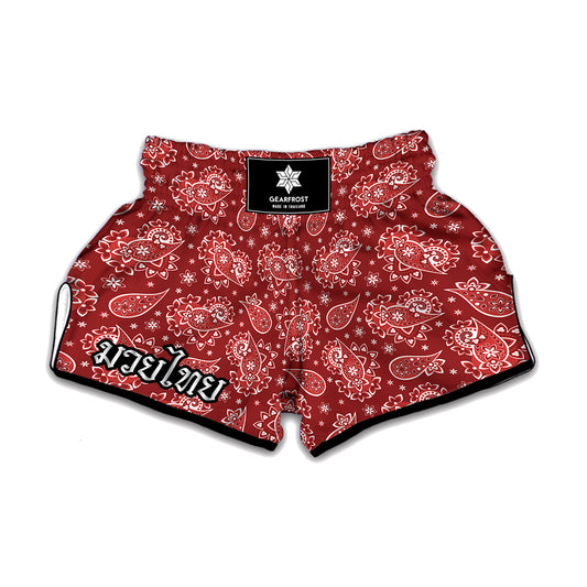 Red Paisley Pattern Print Muay Thai Boxing Shorts