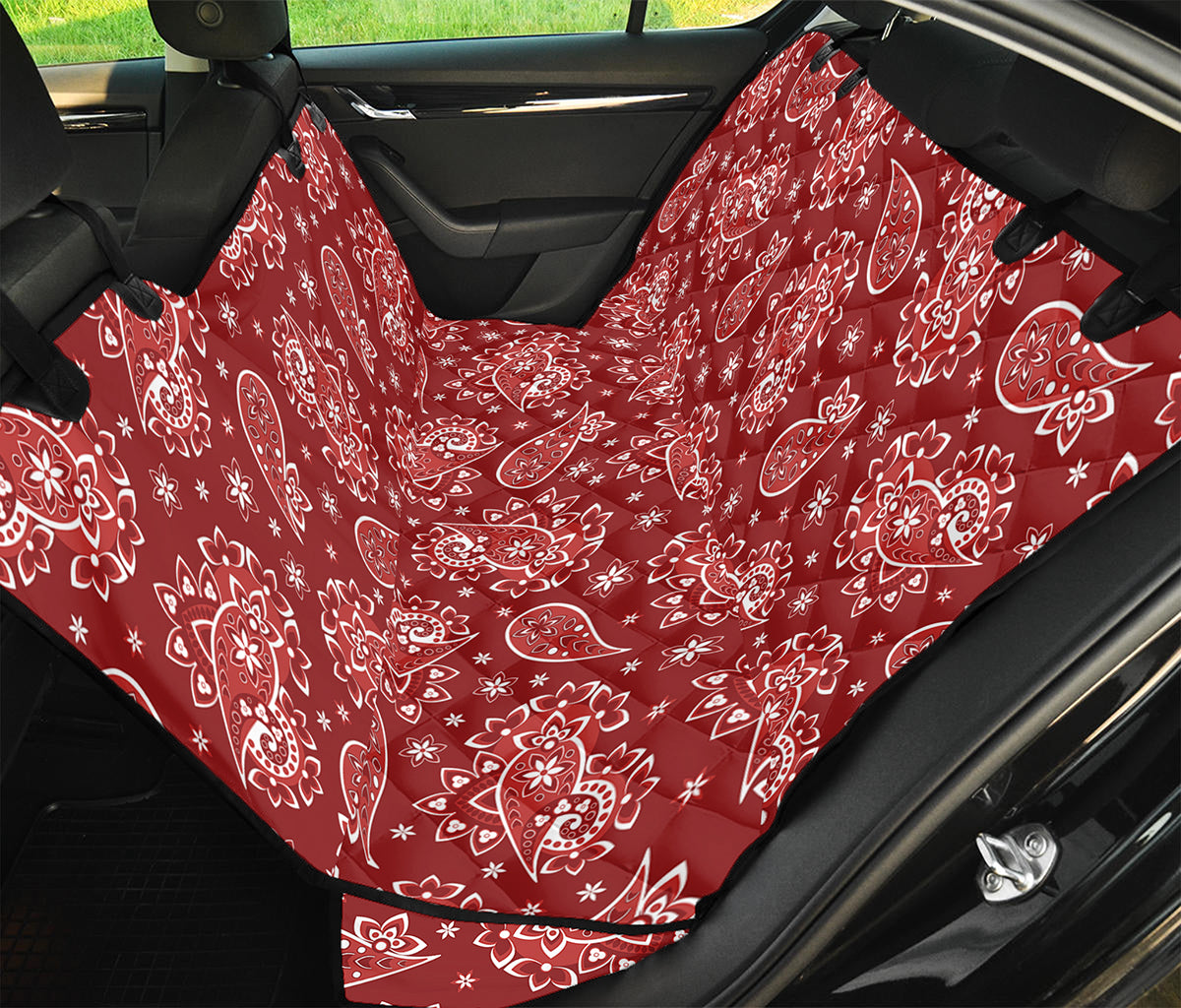 Red Paisley Pattern Print Pet Car Back Seat Cover
