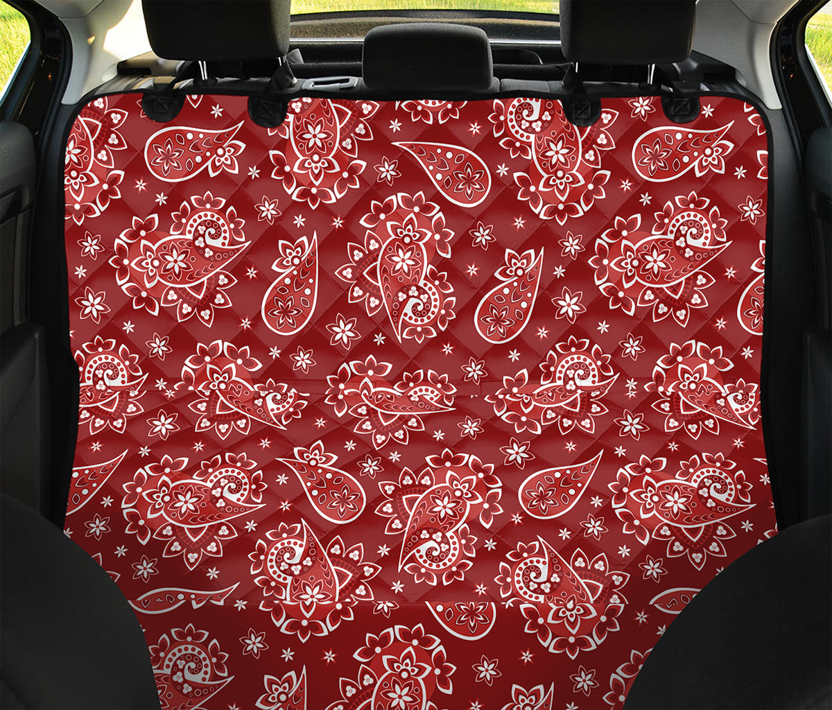 Red Paisley Pattern Print Pet Car Back Seat Cover