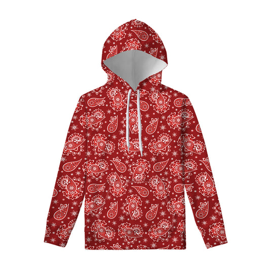 Red Paisley Pattern Print Pullover Hoodie