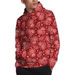 Red Paisley Pattern Print Pullover Hoodie