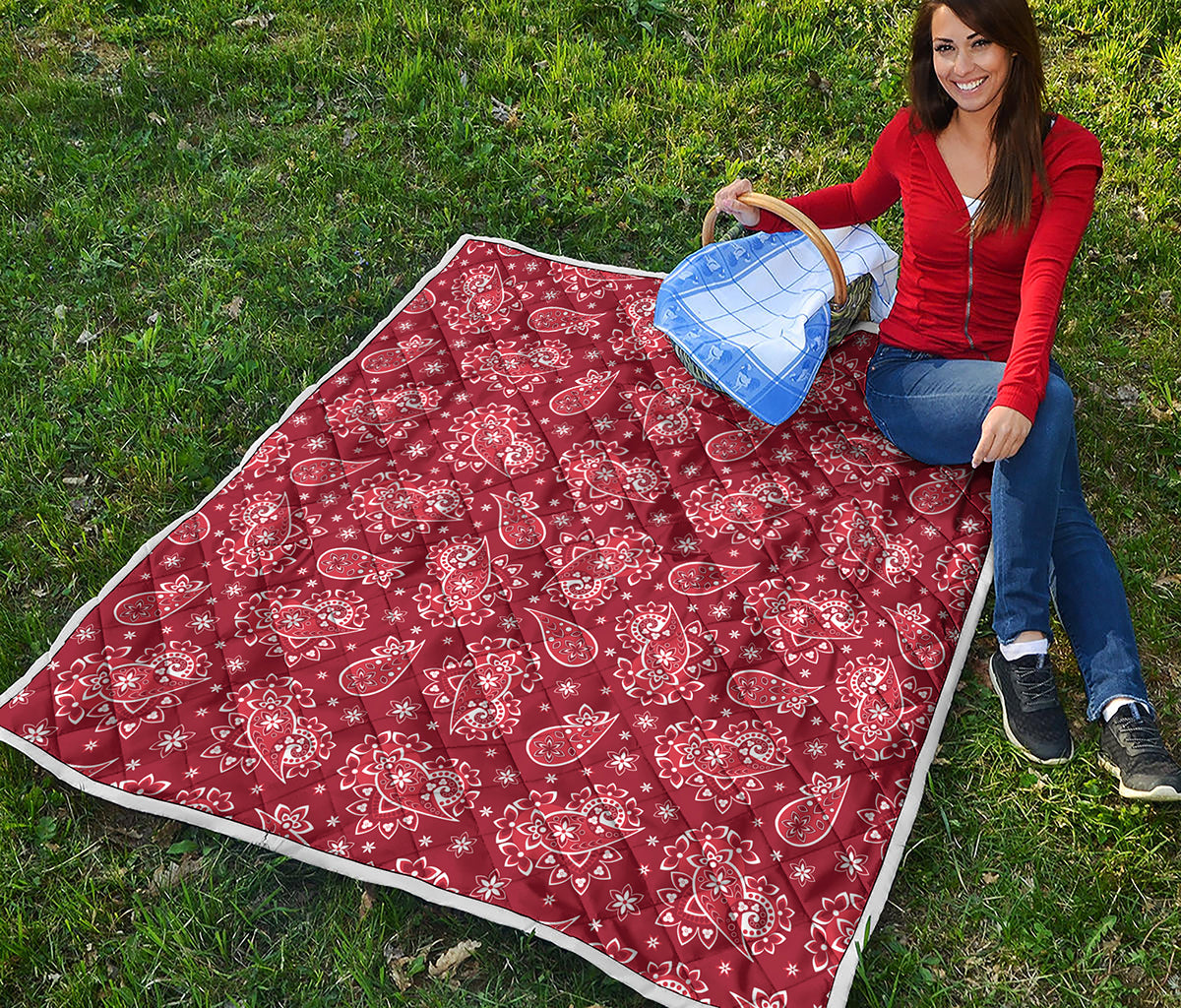 Red Paisley Pattern Print Quilt