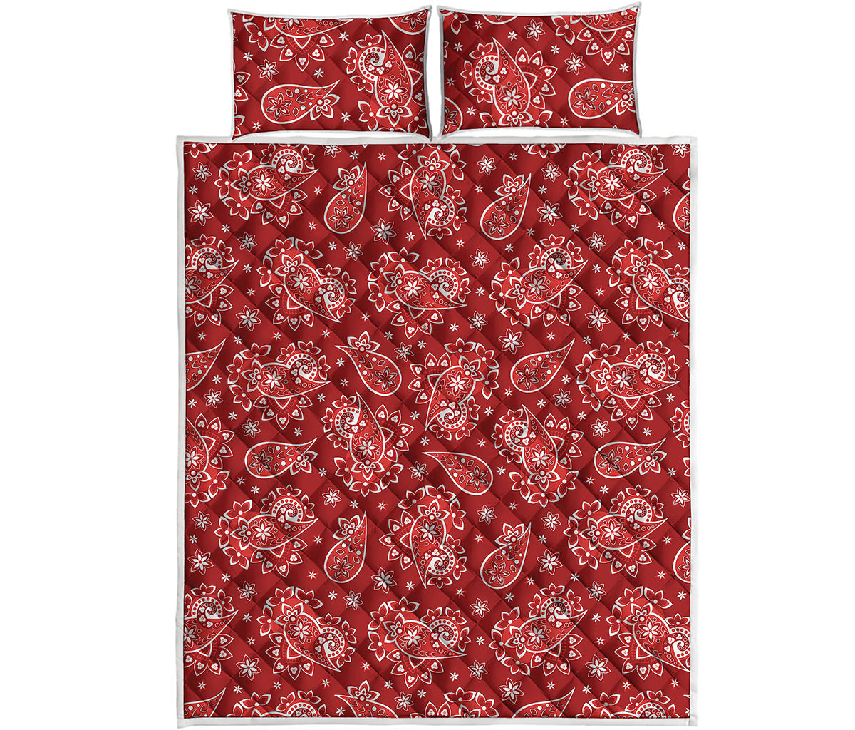 Red Paisley Pattern Print Quilt Bed Set