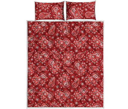 Red Paisley Pattern Print Quilt Bed Set