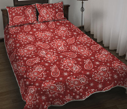 Red Paisley Pattern Print Quilt Bed Set