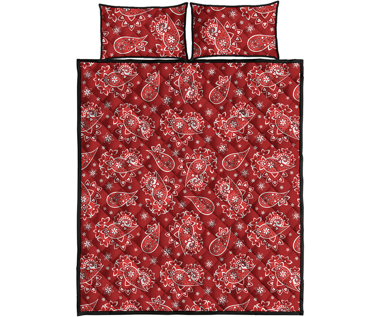 Red Paisley Pattern Print Quilt Bed Set