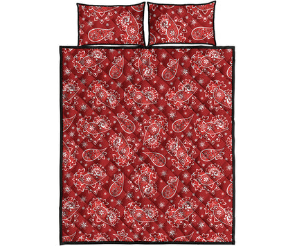 Red Paisley Pattern Print Quilt Bed Set