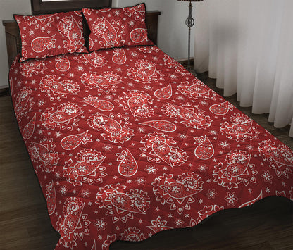 Red Paisley Pattern Print Quilt Bed Set