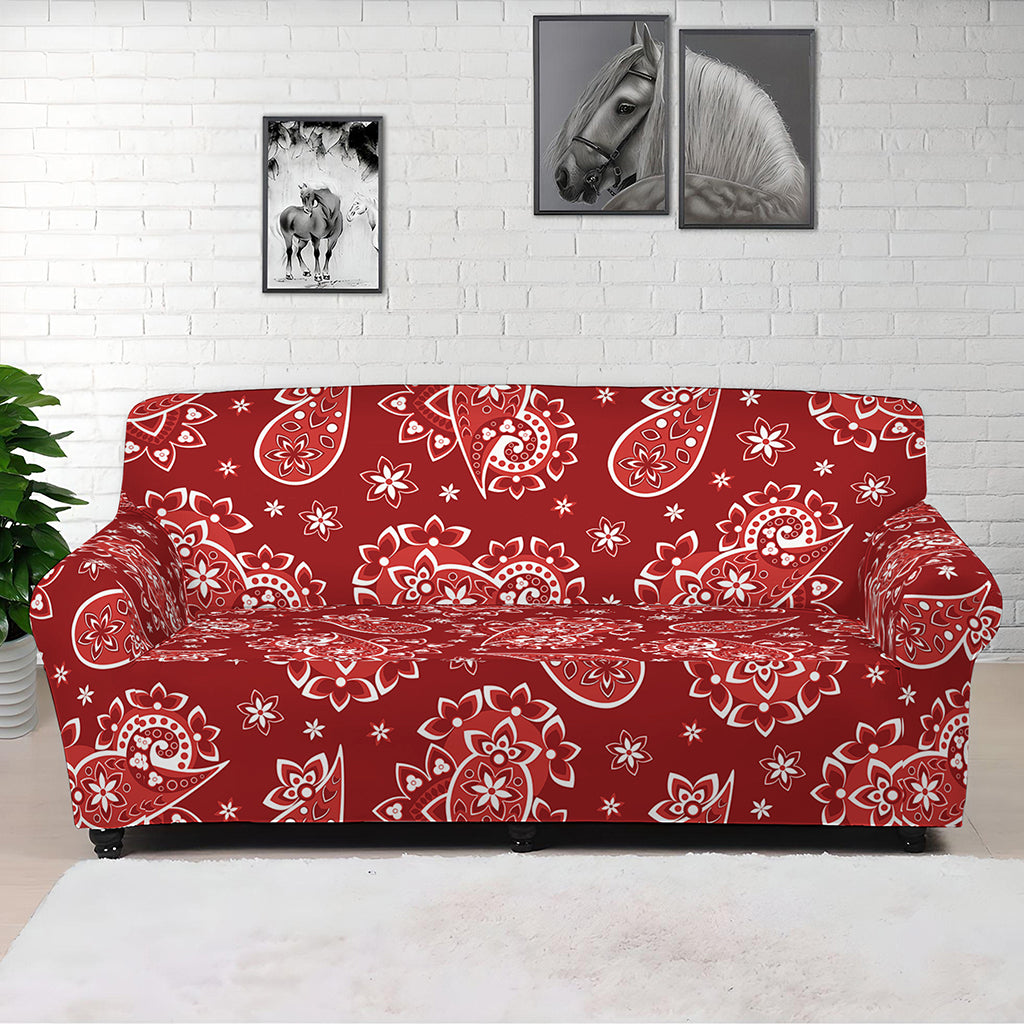 Red Paisley Pattern Print Sofa Cover