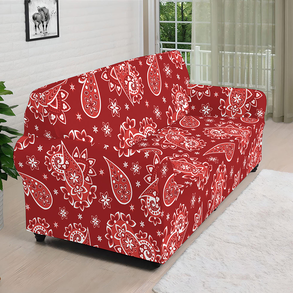 Red Paisley Pattern Print Sofa Cover