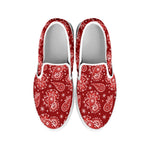 Red Paisley Pattern Print White Slip On Shoes