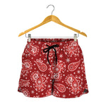 Red Paisley Pattern Print Women's Shorts