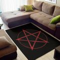 Red Pentagram Symbol Print Floor Mat