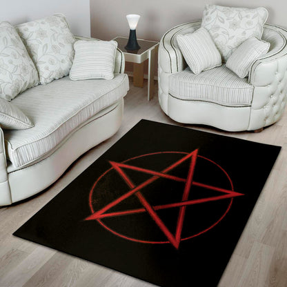 Red Pentagram Symbol Print Area Rug