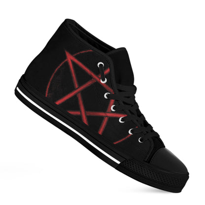 Red Pentagram Symbol Print Black High Top Shoes