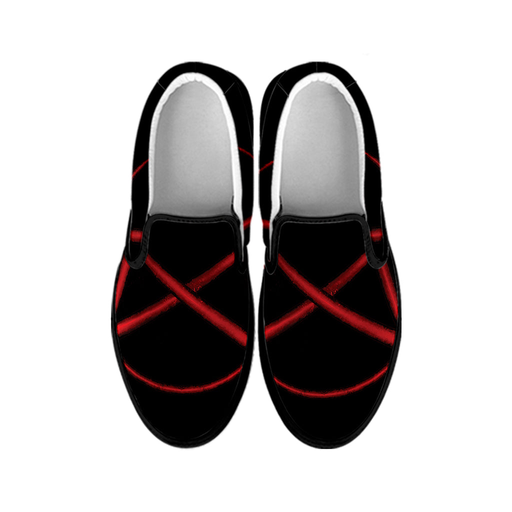 Red Pentagram Symbol Print Black Slip On Shoes