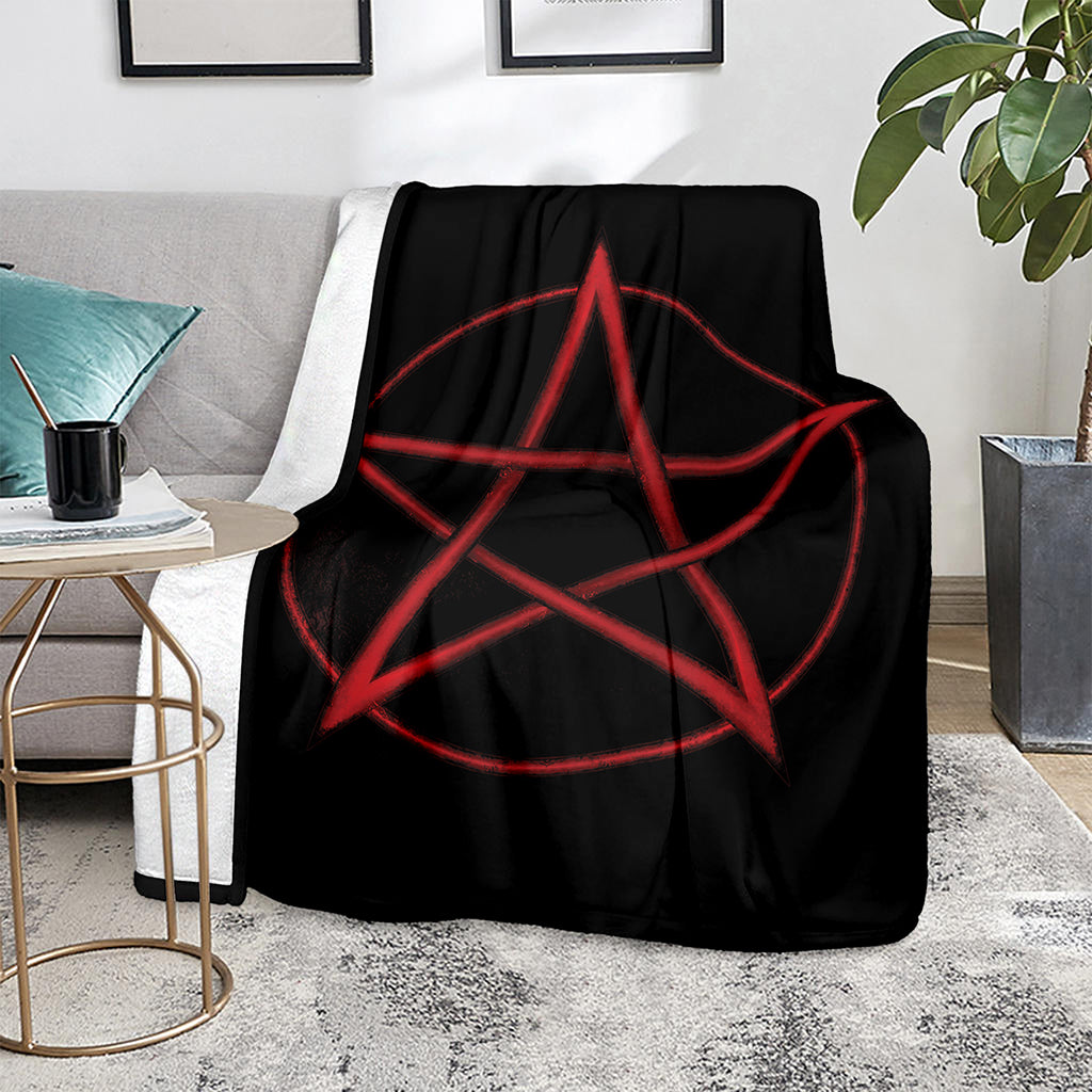 Red Pentagram Symbol Print Blanket