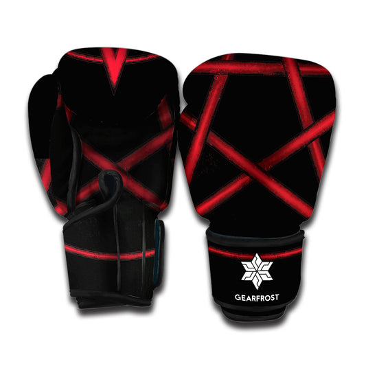 Red Pentagram Symbol Print Boxing Gloves