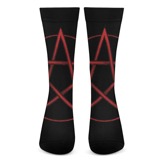 Red Pentagram Symbol Print Crew Socks