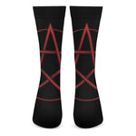 Red Pentagram Symbol Print Crew Socks