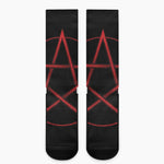 Red Pentagram Symbol Print Crew Socks