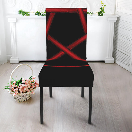 Red Pentagram Symbol Print Dining Chair Slipcover